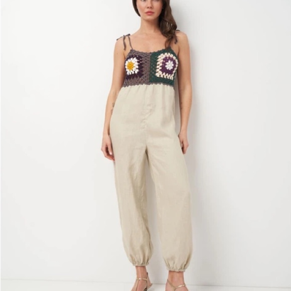 Zara Crochet Jumpsuit with Gray and Cream Accents